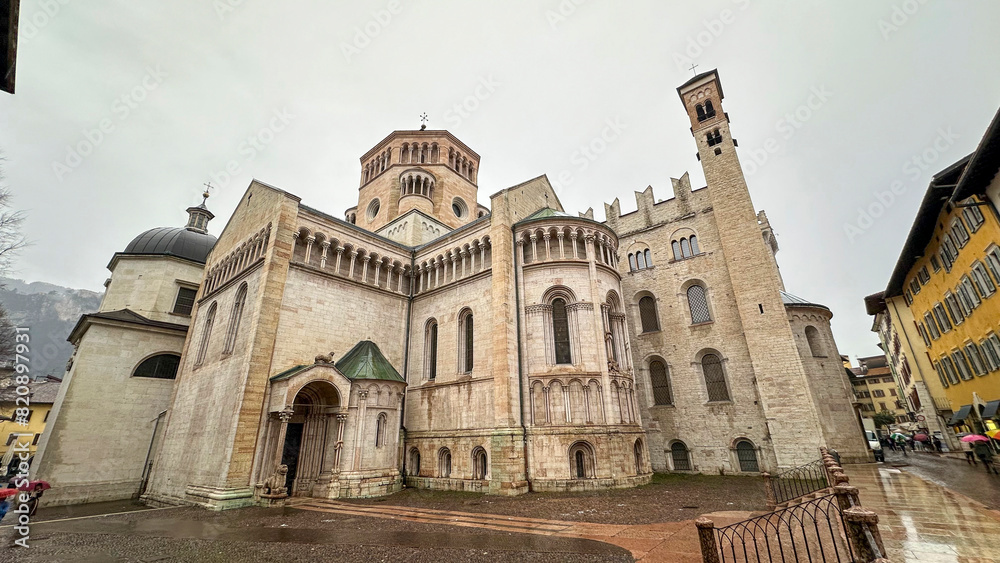 Details of the church and castle in the city center of Trento Italy