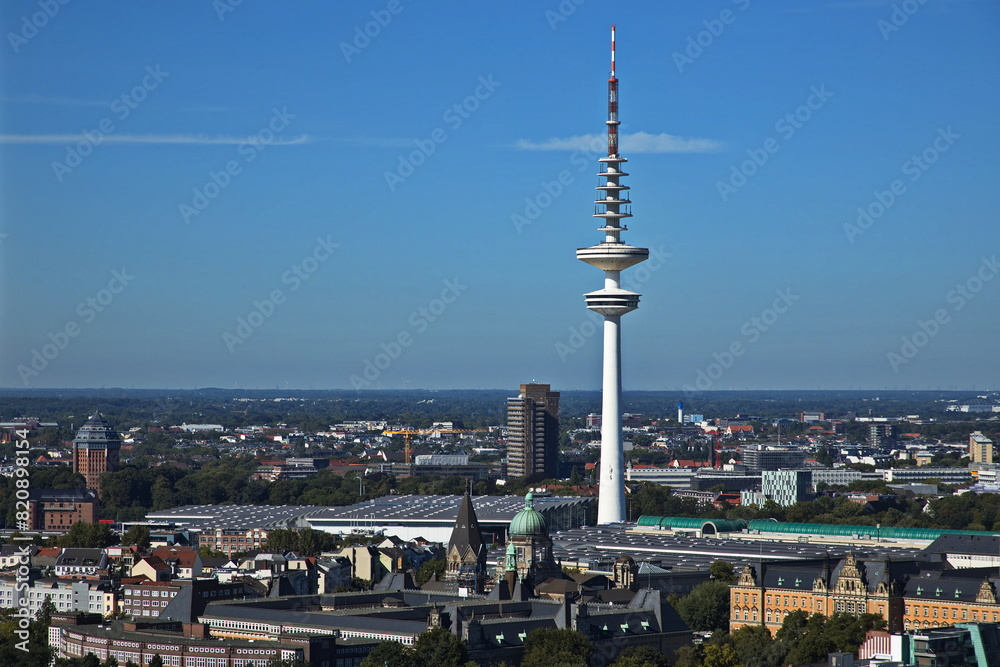 Fototapeta premium View of TV Tower from the St. Michael's Church in Hamburg, Europe 