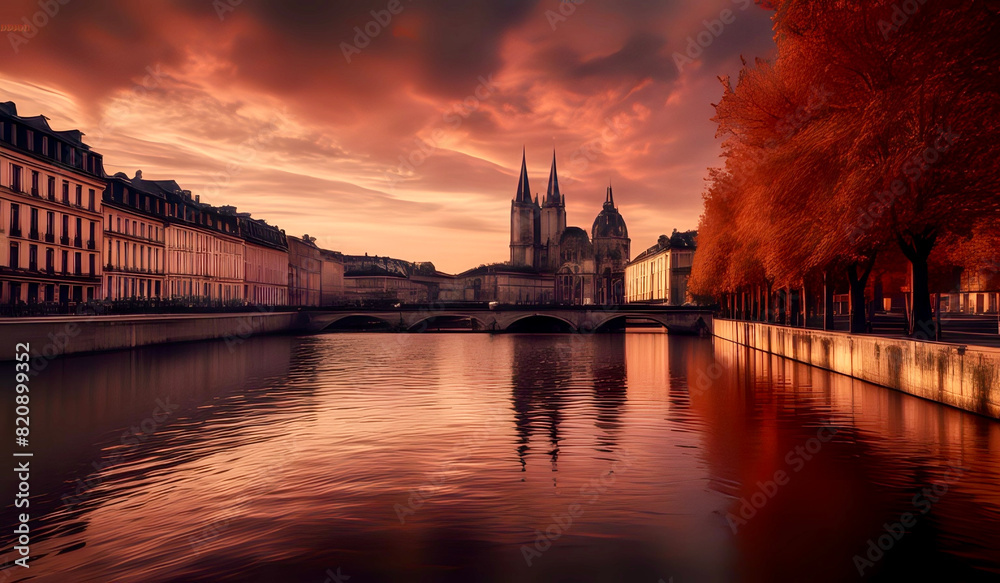 Fototapeta premium town on the river 
