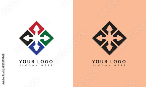 Abstract four arrow logo icon simple flat design. Social media web vector icon logo.
