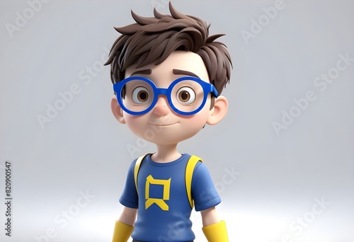 cartoonistic 3d little boy with wearing glasses is standing in front of transparent background concept