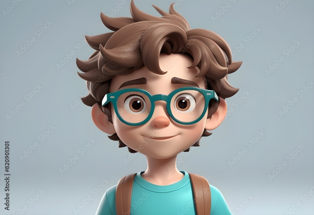 Fototapeta premium cartoonistic 3d little boy with wearing glasses is standing in front of transparent background concept