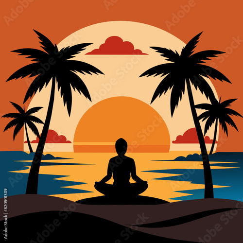 silhouette of a person on the beach yoga