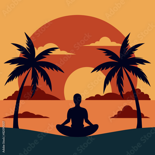 silhouette of a person on the beach yoga