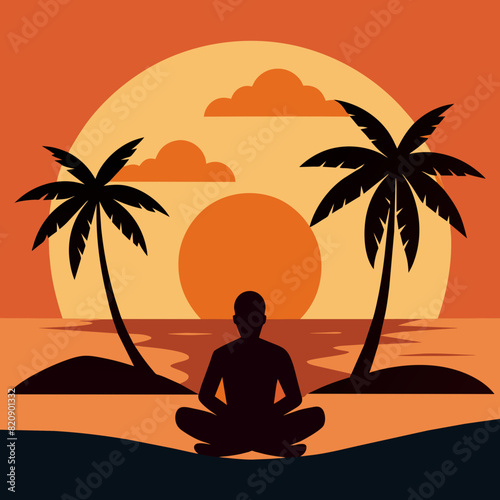 silhouette of a person on the beach yoga
