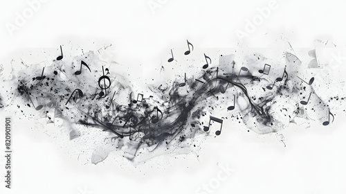 Grunge chalk hand draw in shape music notes, icon isolated on white isolated on white background, cinematic, png
 photo