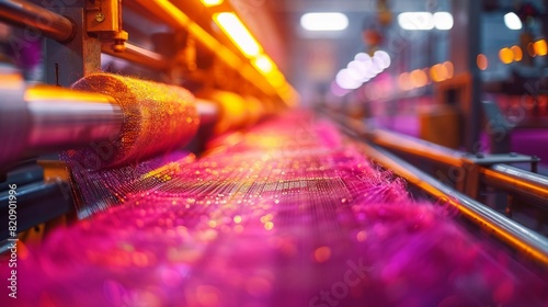 Textile Industry in Motion: Vibrant Fabric Production Line. Generative ai.