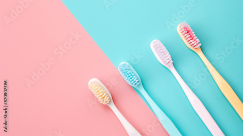 Tooth brushes on color background