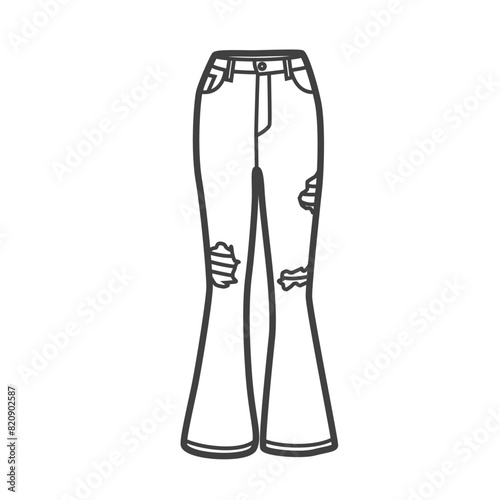 Linear icon of jeans. Simple black and white vector illustration of women's clothing in a minimalist line style. Perfect for fashion and apparel design projects.