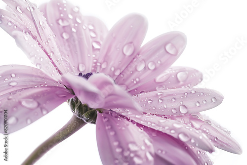 Water drops on a beautiful flower isolated on a white background.