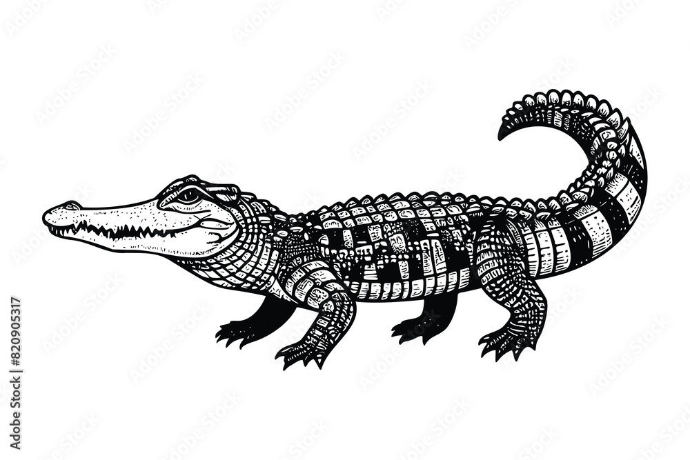 Fototapeta premium crocodile illustration. hand drawn alligator black and white vector illustration. isolated white background