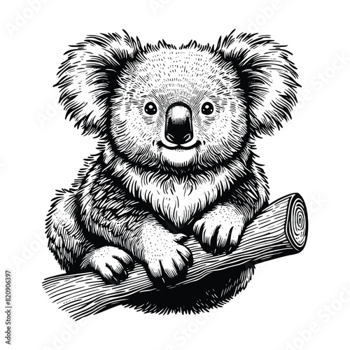 koala illustration. hand drawn koala black and white vector illustration. isolated white background © Nurjen