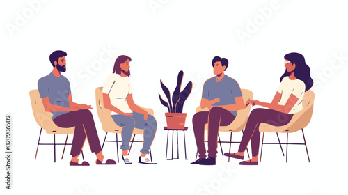 Men and women sitting on chairs and talking to psycho