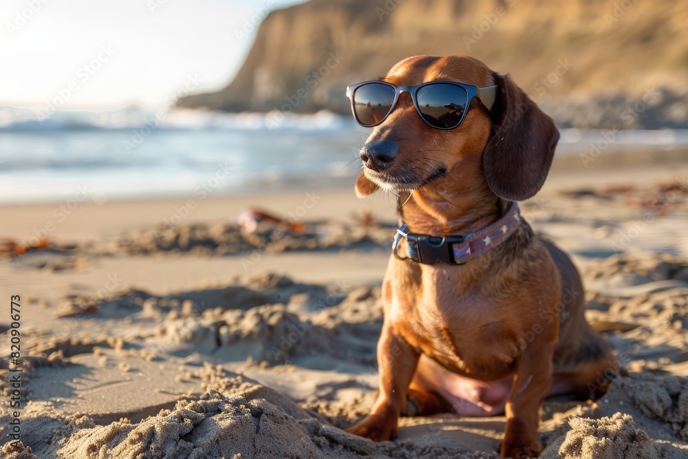 Cute dog - jack Russell terrier with sunglasses, enjoying on the beach. Generate Ai. Beautiful simple AI generated image in 4K, unique. Cute dog - jack Russell terrier with sunglasses, enjoying on the beach. Generate Ai. Beautiful simple AI generated image in 4K, unique.