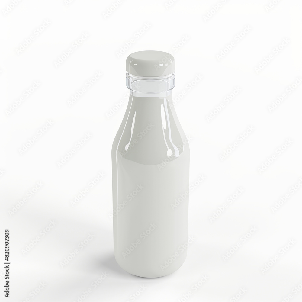 Milk in a glass bottle icon in 3D style on a white background Milk in a glass bottle icon in 3D style on a white background
