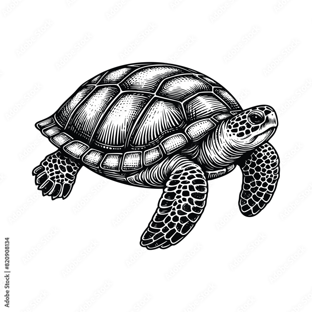 turtle illustration. hand drawn turtle black and white vector ...