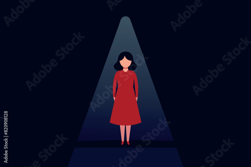 a girl on stage, lit up by spotlights. A lonely performance