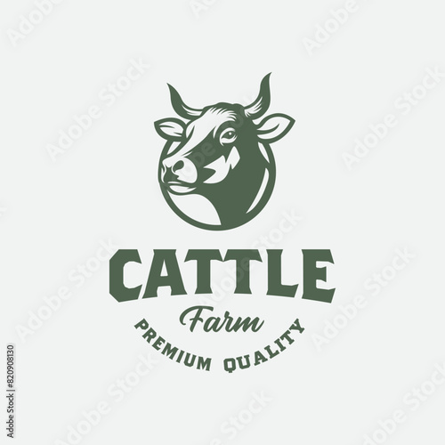 Vintage Retro Cow Cattle Farm.Angus Livestock Beef Emblem Label logo design vector illustration