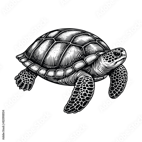 turtle illustration. hand drawn turtle black and white vector illustration. isolated white background © Nurjen