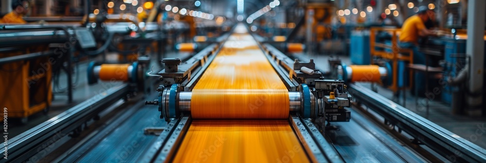 In a modern factory setting, automated machinery works diligently to manufacture various fabrics, utilizing advanced technology In a modern factory setting, automated machinery works diligently to manufacture various fabrics, utilizing advanced technology