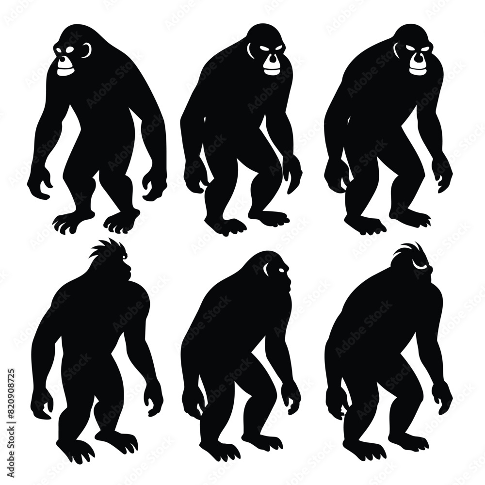 Set of Ape black Silhouette Vector on a white background
