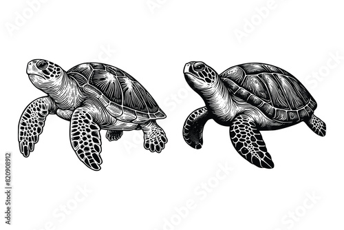 set of turtle illustration. hand drawn turtle black and white vector illustration. isolated white background
