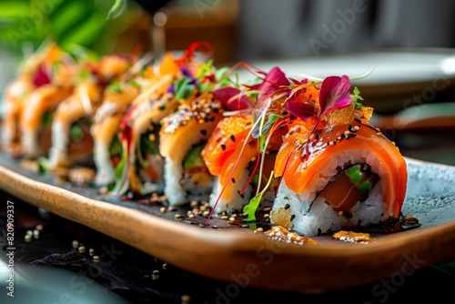 Sushi dish. Japanese food. Lifestyle. Shallow focus