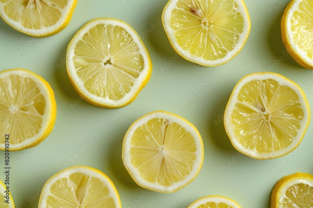 Background with lemon halves, light green background. Background with lemon halves, light green background.