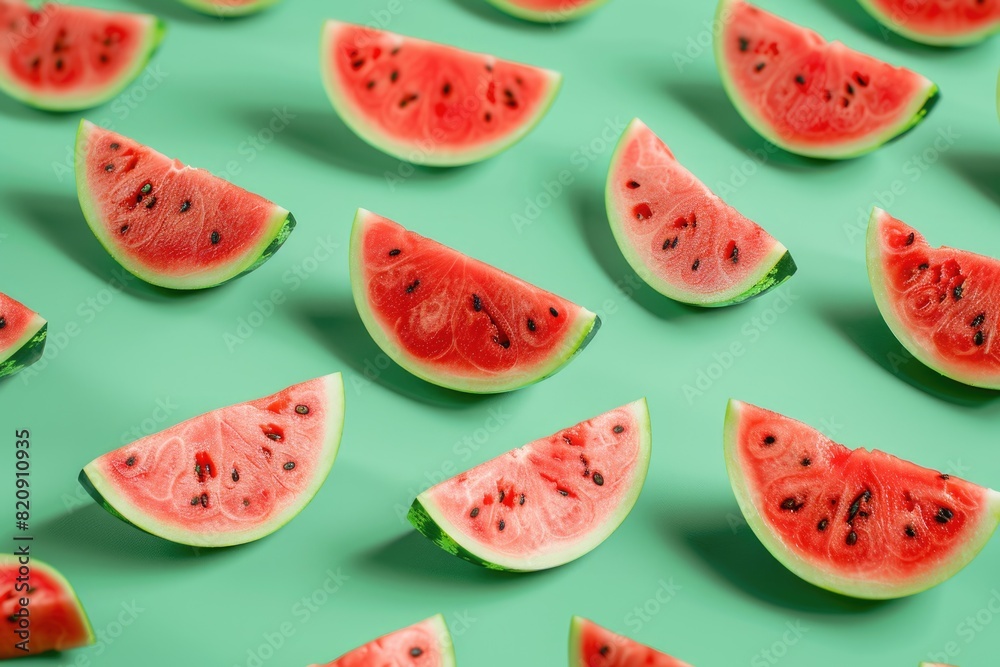Background with watermelon halves, green background. Background with watermelon halves, green background.