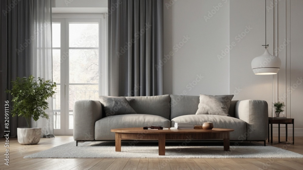 Fototapeta premium Front view on bright living room interior
