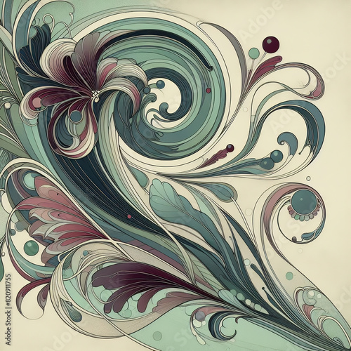 fregio motivo in stile art nouveau floreale liberty francese per pattern parato mattonella decorativo illustrativo photo