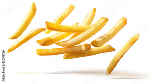 French fries levitate isolated on white background. photo