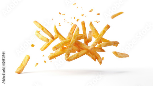 French fries levitate isolated on white background. photo