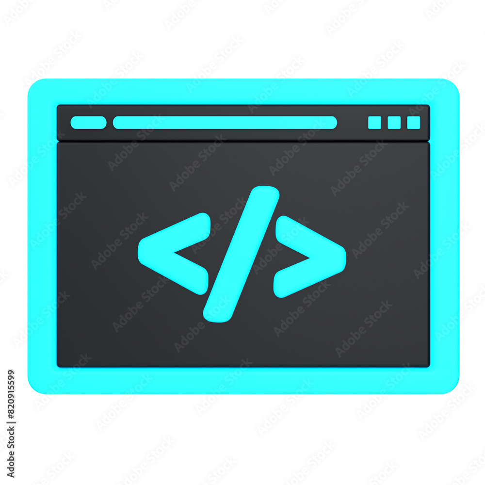 Web 3D icon concept. 3d illustration of coding. isolated on transparent png background Web 3D icon concept. 3d illustration of coding. isolated on transparent png background