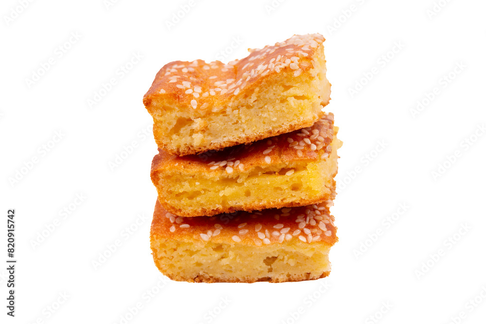 Freshly baked corn bread with sesame seeds