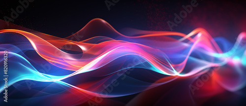 Abstract background with neon glowing wave lines. © Ozis