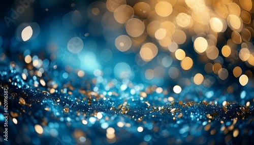 blue and gold abstract background and bokeh on new year