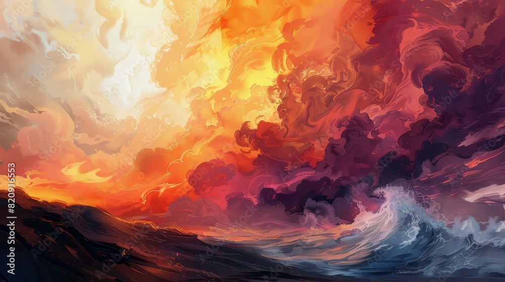 Fototapeta premium Vivid, dynamic painting bursting with intense colors, Ai Generated