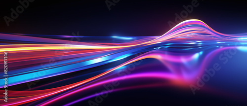 Abstract background with neon glowing wave lines.