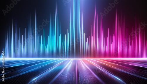 abstract background with equalizer effect neon lights sound wave ai generative