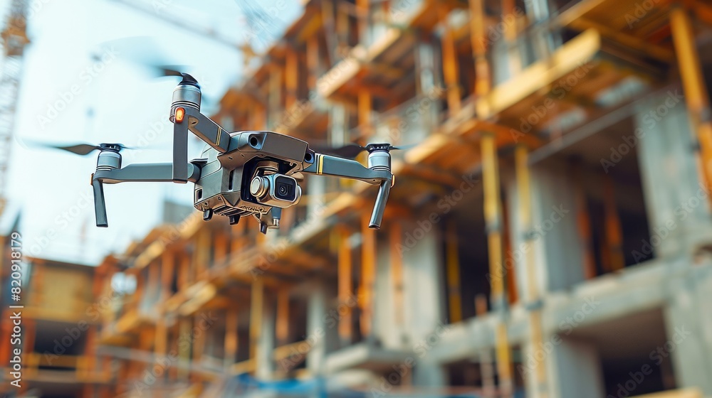 Drone Inspecting Construction Site Drone Inspecting Construction Site