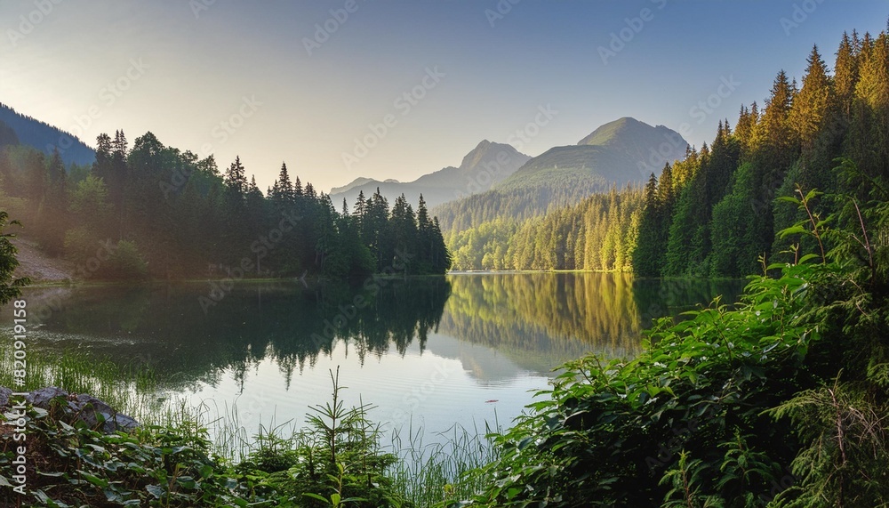 lake in the mountains in the morning