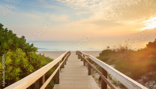 boardwalk leading to the beach at sunrise © Susan