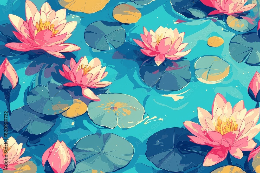 A Seamless Vector Pattern of Serenity and Water Lilies A Seamless Vector Pattern of Serenity and Water Lilies