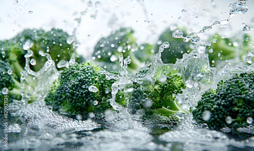 Broccoli is being fed by a large amount of water photo