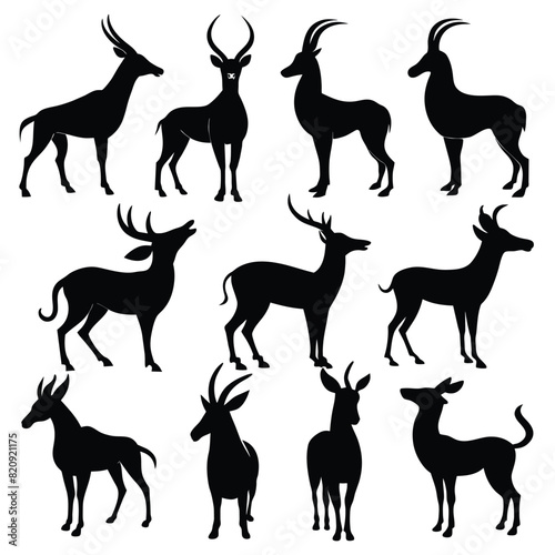 Set of Antelope black Silhouette Vector on a white background