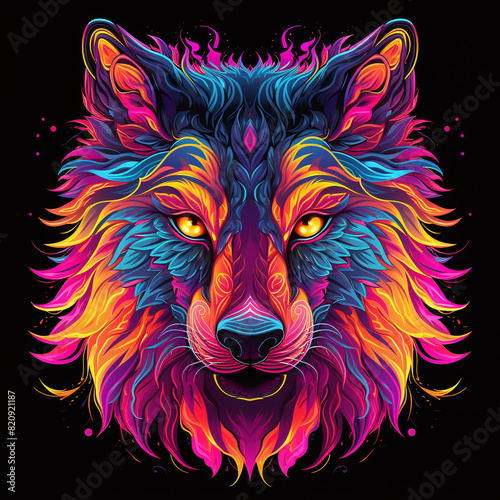 Neon wolf head illustration.