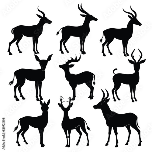 Set of Antelope black Silhouette Vector on a white background