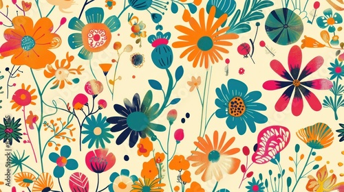 Create a colorful, whimsical pattern for wrapping paper. 