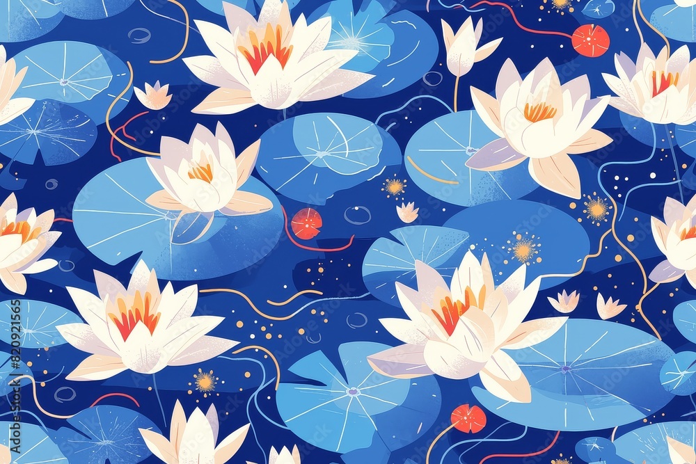 A Seamless Vector Pattern of Serenity and Water Lilies A Seamless Vector Pattern of Serenity and Water Lilies
